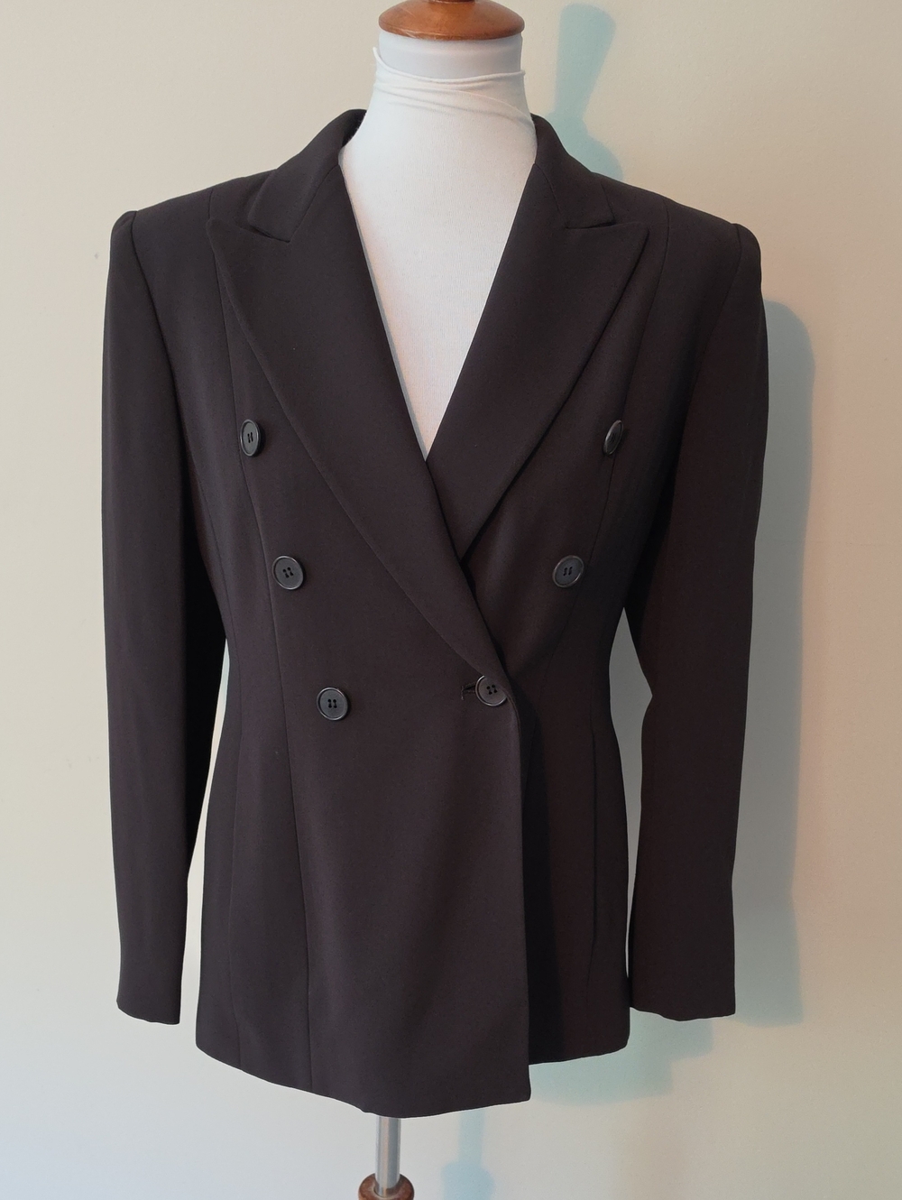 Jones New York Elegant Black/Dark Brown Double-Breasted Blazer Jacket